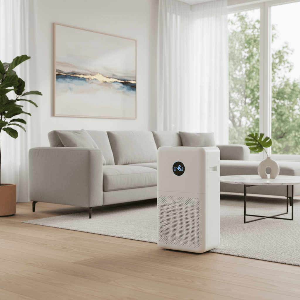 Déshumidificateur et purificateur d\'air dans un salon