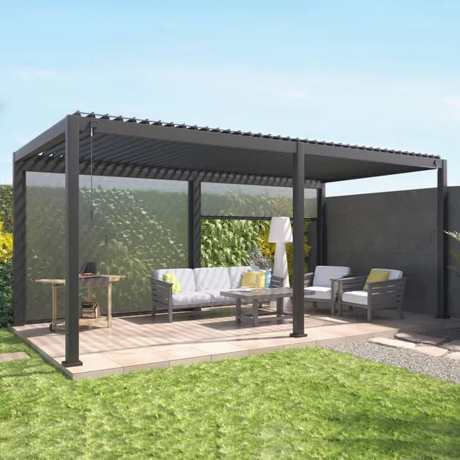 Pergola Bioclimatique gris anthracite 300x600cm. aluminium à lames orientables + 2 stores 3m TRIOMPHE 6X3M + 2 STORES 3M - Image 1